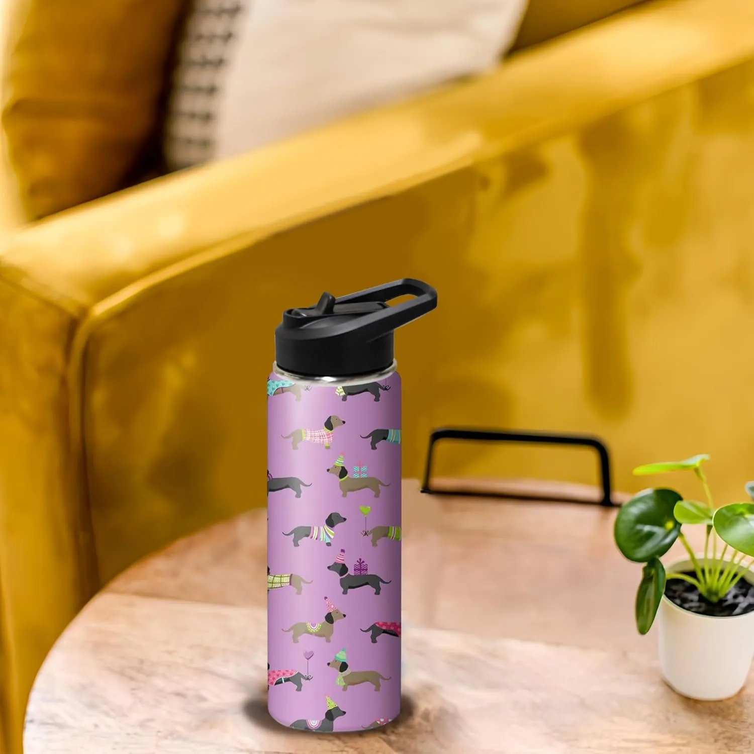 18oz Cute Dachshund Water Bottle with Handle and Flip Straw, Dog Sports Stainless Steel Insulated Cup, Travel Coffee Mug Tumbler, Birthday Mothers Day Chritmas Gifts for Women Animal Lovers