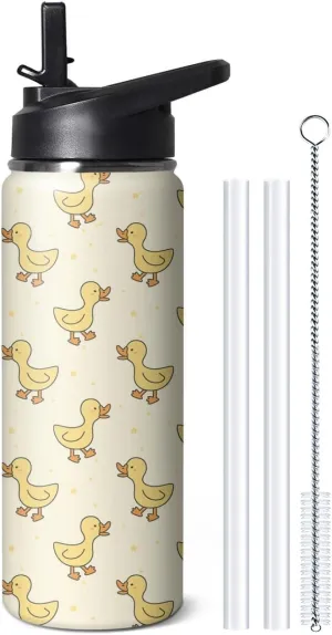 18oz Cute Duck Water Bottle with Handle and Flip Straw, Sports Stainless Steel Insulated Cup, Travel Coffee Mug Tumbler, Birthday Mothers Day Chritmas Gifts for Women Animal Lovers