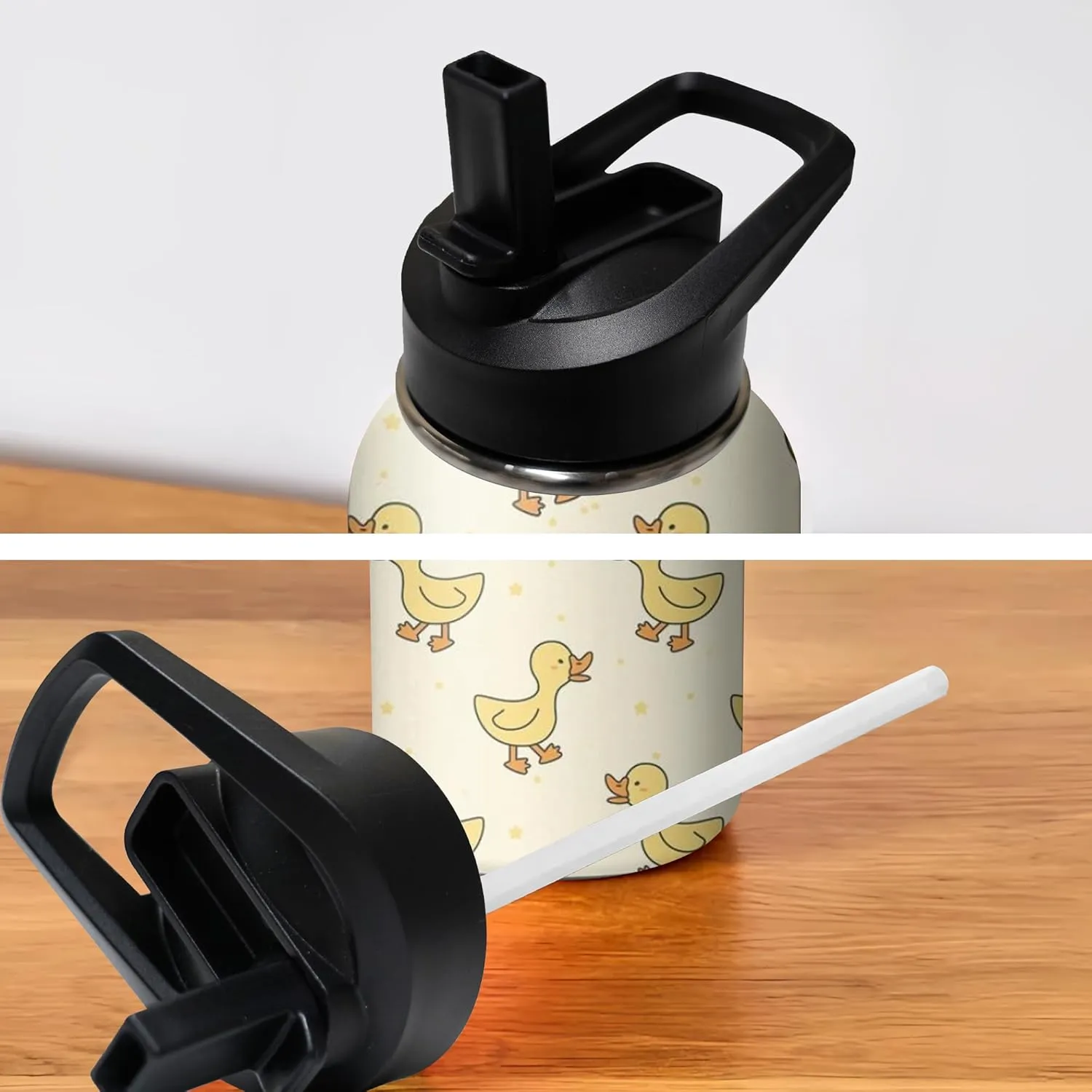 18oz Cute Duck Water Bottle with Handle and Flip Straw, Sports Stainless Steel Insulated Cup, Travel Coffee Mug Tumbler, Birthday Mothers Day Chritmas Gifts for Women Animal Lovers