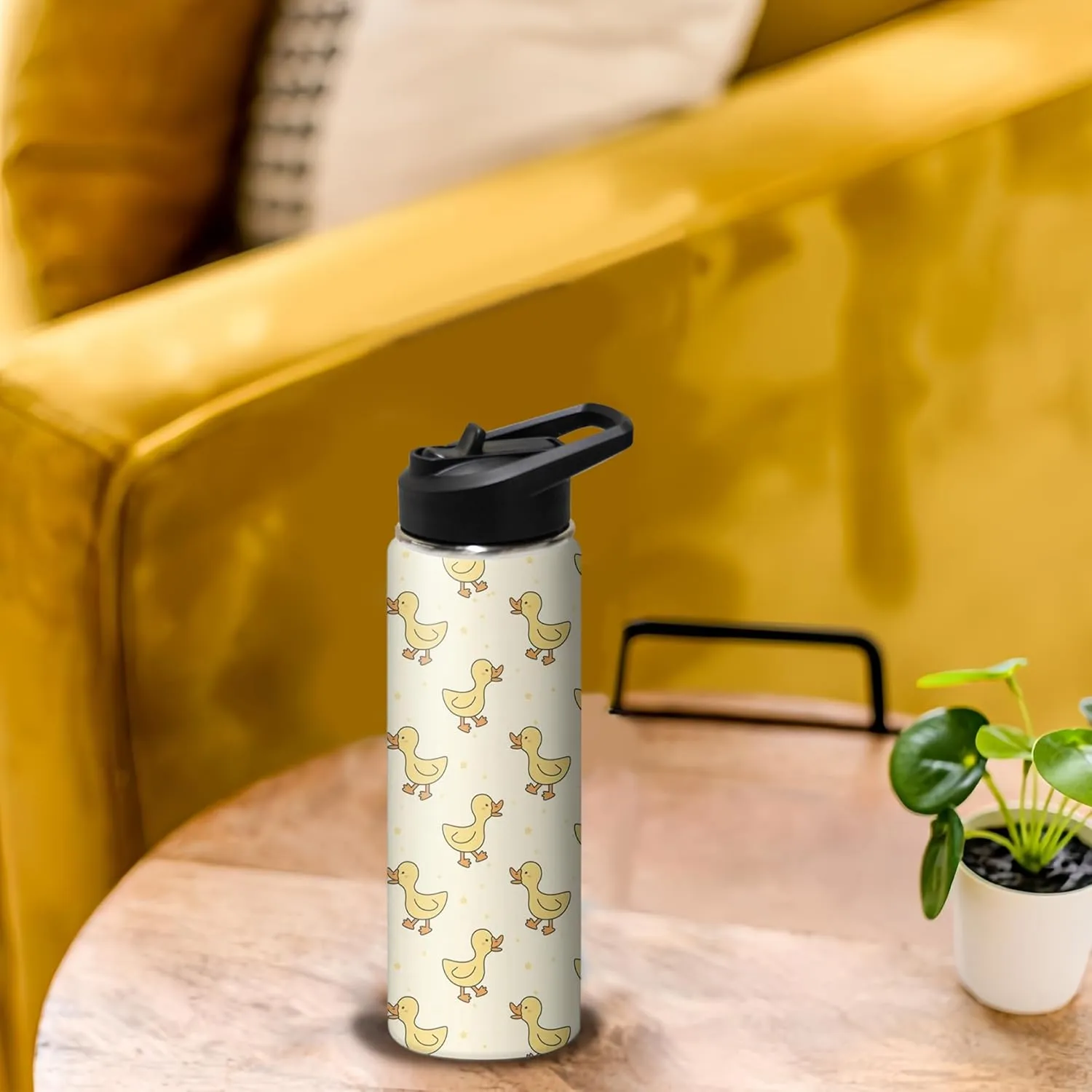 18oz Cute Duck Water Bottle with Handle and Flip Straw, Sports Stainless Steel Insulated Cup, Travel Coffee Mug Tumbler, Birthday Mothers Day Chritmas Gifts for Women Animal Lovers