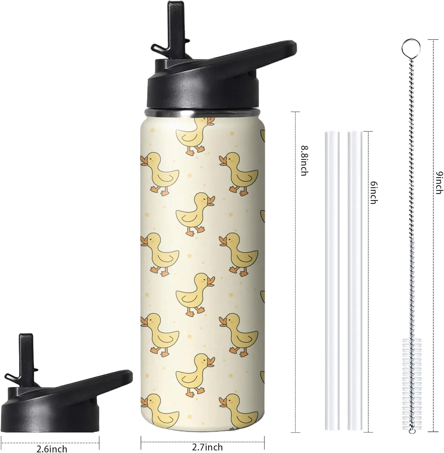 18oz Cute Duck Water Bottle with Handle and Flip Straw, Sports Stainless Steel Insulated Cup, Travel Coffee Mug Tumbler, Birthday Mothers Day Chritmas Gifts for Women Animal Lovers
