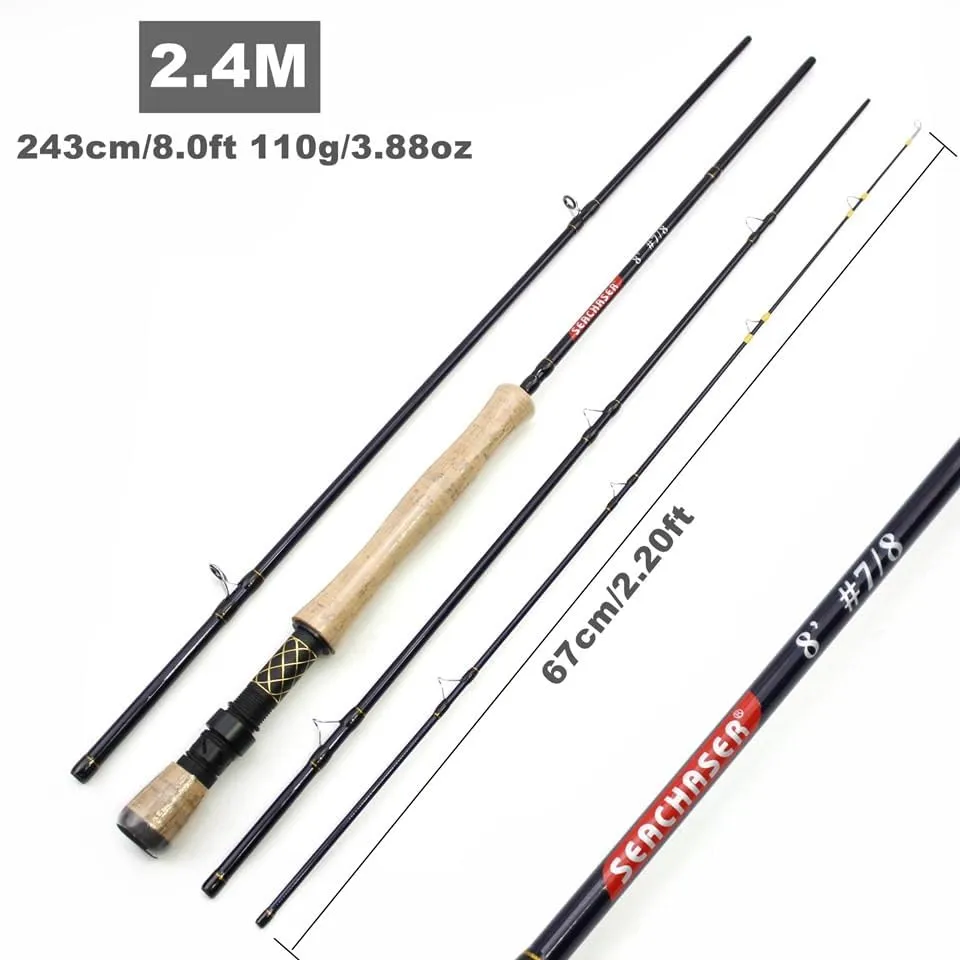 1.98M 2.1M 2.4M 2.7M Carbon 4 Sections Fly Fishing Rod LW 7/8 Fast Action Freshwater Fly Rods for Trout Salmon Fishing Portable Sea Pole