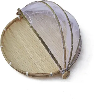 1PCS Hand-Woven Bamboo Food Serving Tent Basket with Cover Handmade Dustproof-Bug-Proof Round Picnic Basket Bamboo Fruit Bread Vegetable Storage Container with Cover Mesh Serving Tray 42cm