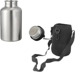 1Set Protector Bag Hook Sports Drink Water Bottle with 2L Stainless Steel Wide Mouth Drinking Water Bottle Outdoor Travel Kettle