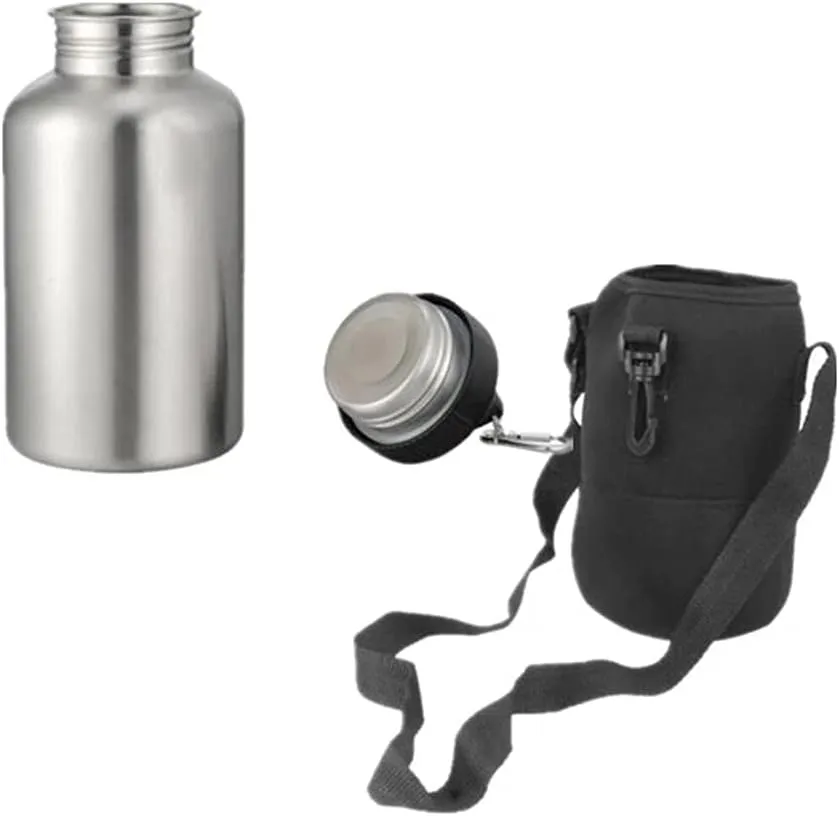 1Set Protector Bag Hook Sports Drink Water Bottle with 2L Stainless Steel Wide Mouth Drinking Water Bottle Outdoor Travel Kettle