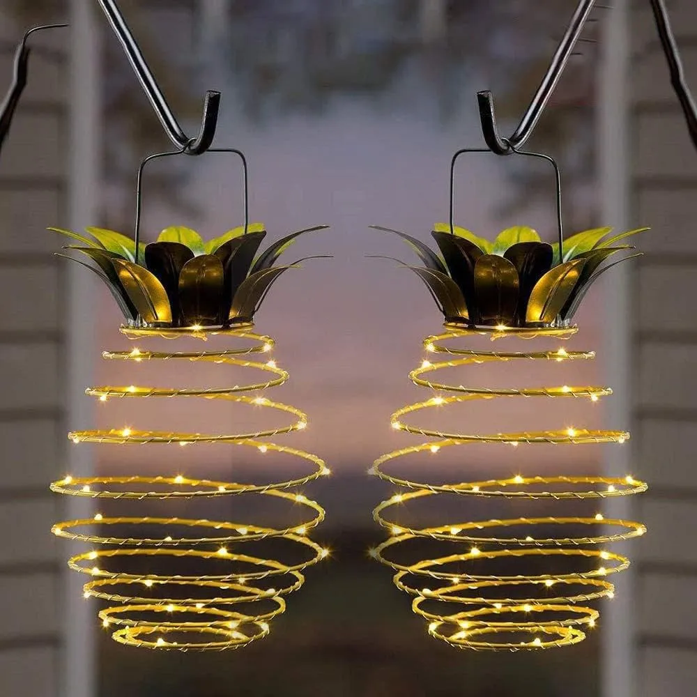 2 Pack Outdoor Solar Hanging Lantern Lights - 60LED Waterproof Solar Pineapple Light Outdoor for Garden,Yard Porch Lawn Backyard Landscape Pathway Patio Outside Gardening