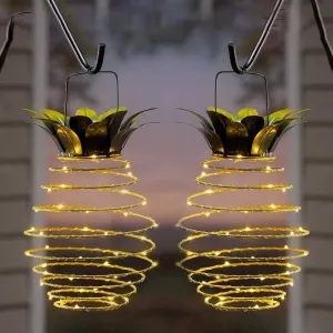 2 Pack Outdoor Solar Hanging Lantern Lights - 60LED Waterproof Solar Pineapple Light Outdoor for Garden,Yard Porch Lawn Backyard Landscape Pathway Patio Outside Gardening