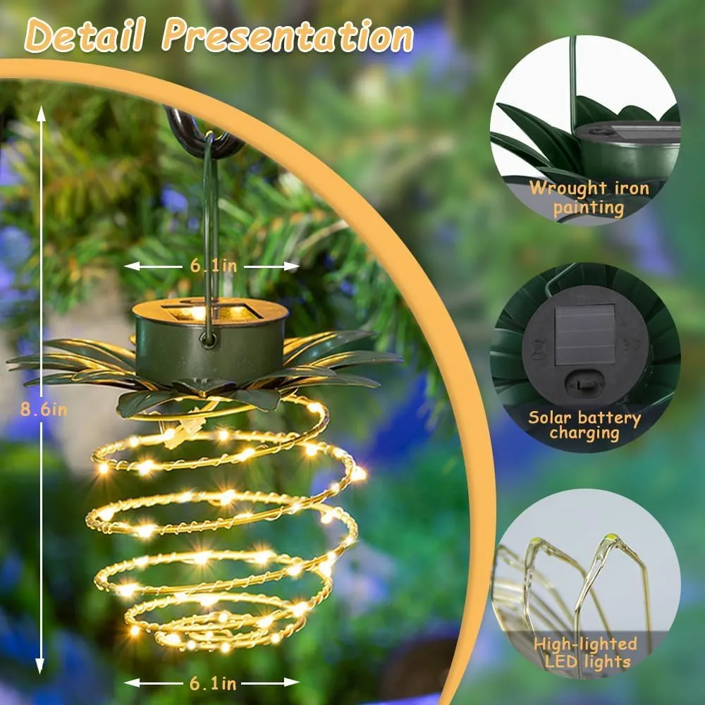 2 Pack Outdoor Solar Hanging Lantern Lights - 60LED Waterproof Solar Pineapple Light Outdoor for Garden,Yard Porch Lawn Backyard Landscape Pathway Patio Outside Gardening
