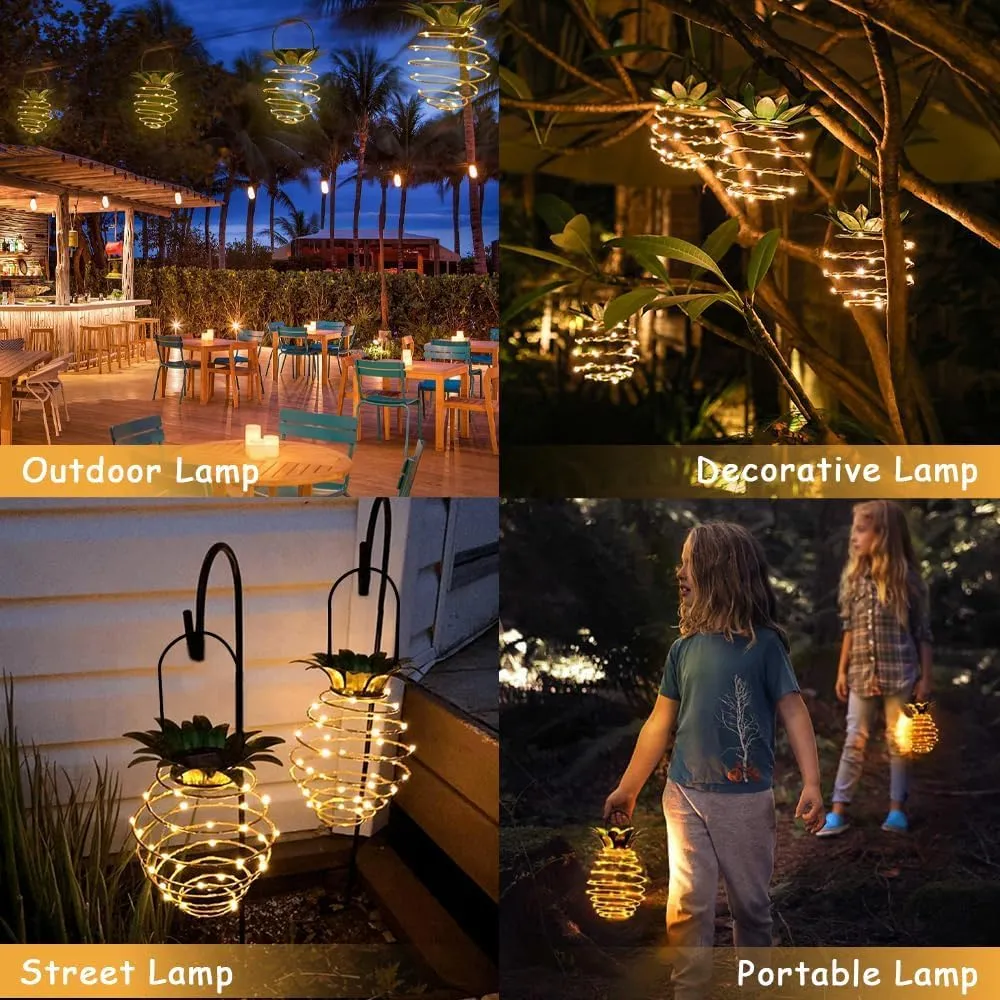 2 Pack Outdoor Solar Hanging Lantern Lights - 60LED Waterproof Solar Pineapple Light Outdoor for Garden,Yard Porch Lawn Backyard Landscape Pathway Patio Outside Gardening