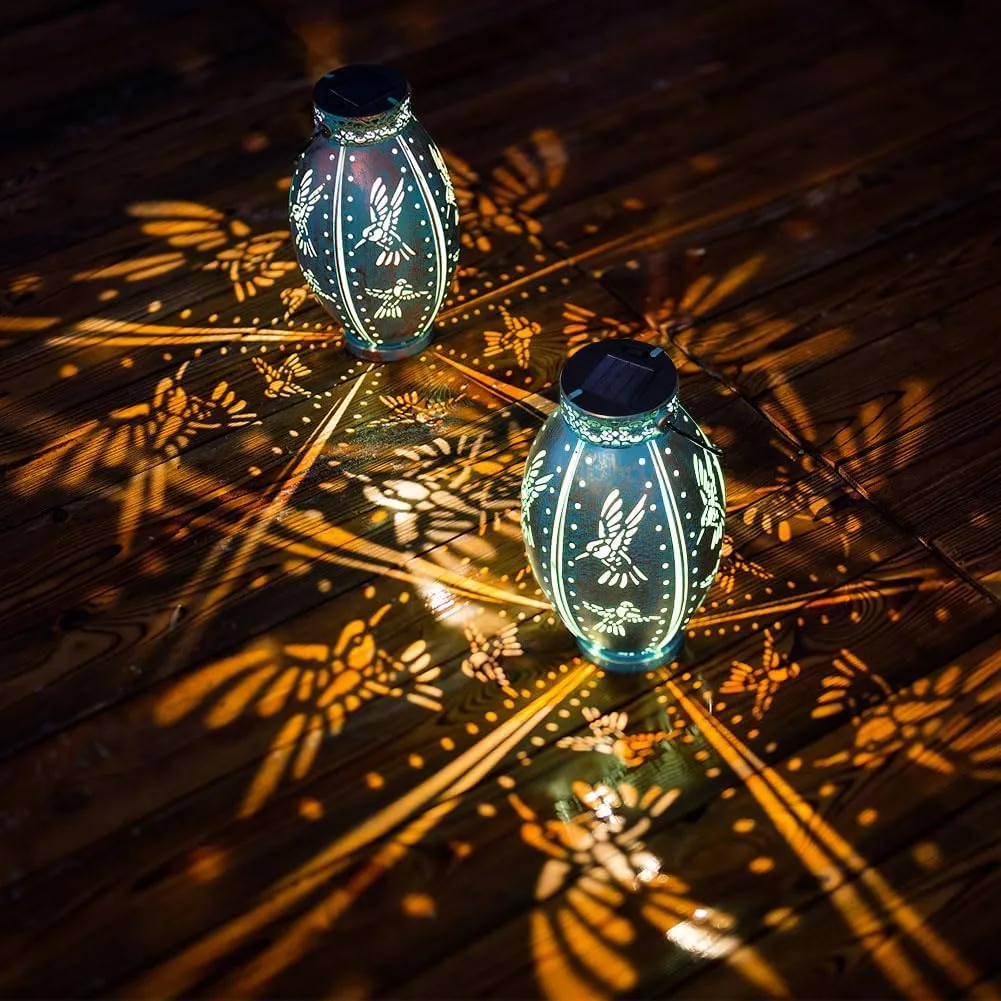 2 Pack Solar Lanterns Outdoor Waterproof Decorative Hummingbird Solar Lantern Lights Hanging for Outside Patio Tableto Garden Yard Lawn Decor, Gifts for Mom Grandma Woman