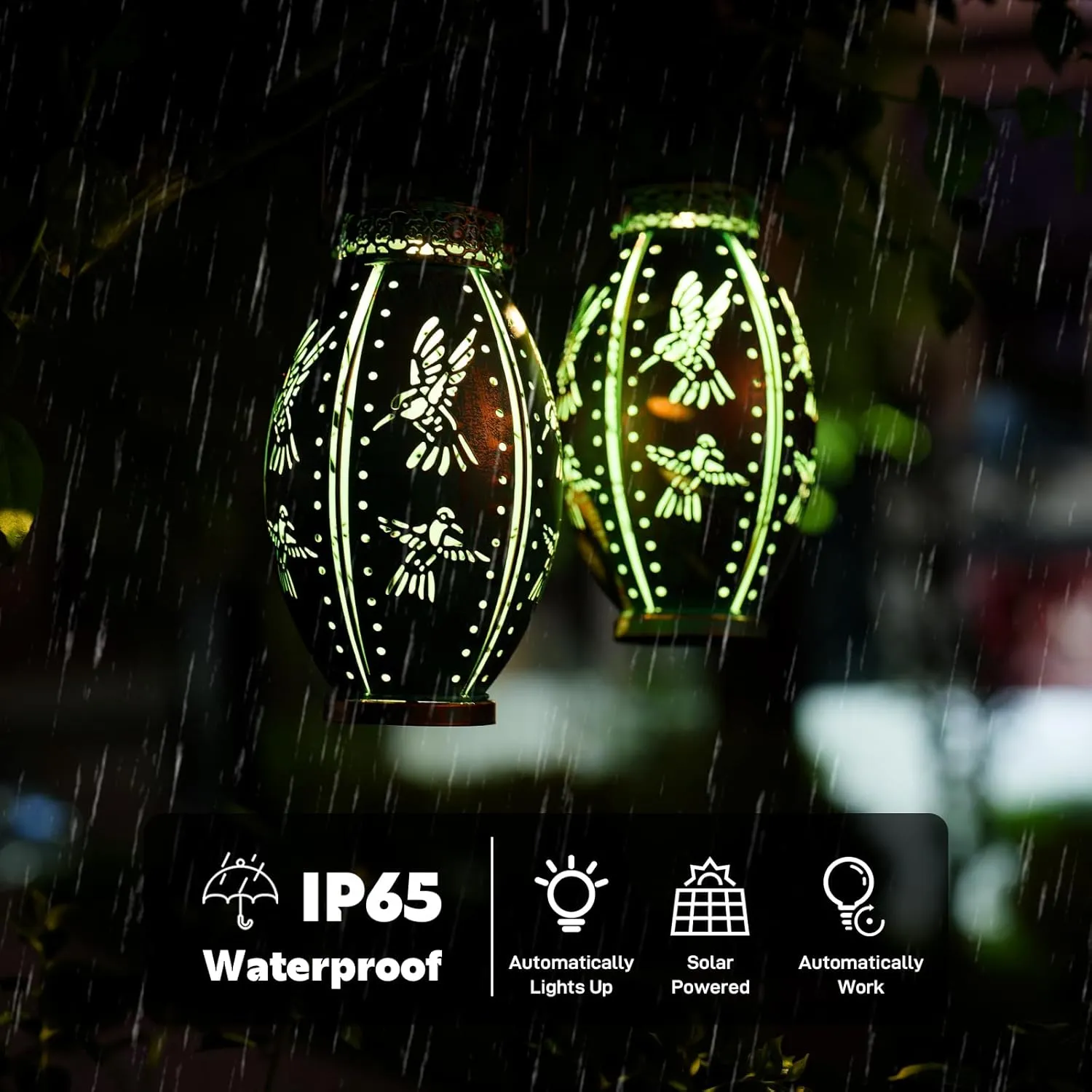 2 Pack Solar Lanterns Outdoor Waterproof Decorative Hummingbird Solar Lantern Lights Hanging for Outside Patio Tableto Garden Yard Lawn Decor, Gifts for Mom Grandma Woman