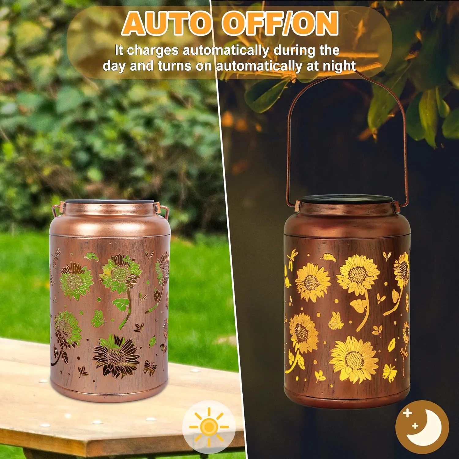 2 Pack Sunflower Solar Lanterns Outdoor Waterproof, Sunflower Teacher Appreciation Birthday Gifts for Women, Mothers Day Fathers Day Gifts for Dad Husband, Hanging Solar Lights Outdoor for Garden