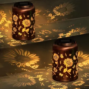 2 Pack Sunflower Solar Lanterns Outdoor Waterproof, Sunflower Teacher Appreciation Birthday Gifts for Women, Mothers Day Fathers Day Gifts for Dad Husband, Hanging Solar Lights Outdoor for Garden
