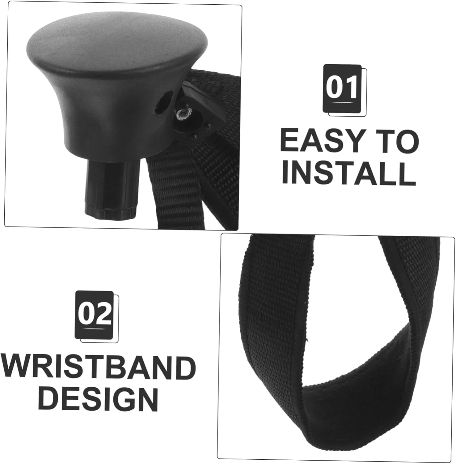 2 Pairs Trekking Poles Wristband Tie Ski Pole Wristband Strap for Outdoor Sports Ski Equipment Strap Ski, Blackx2pcs