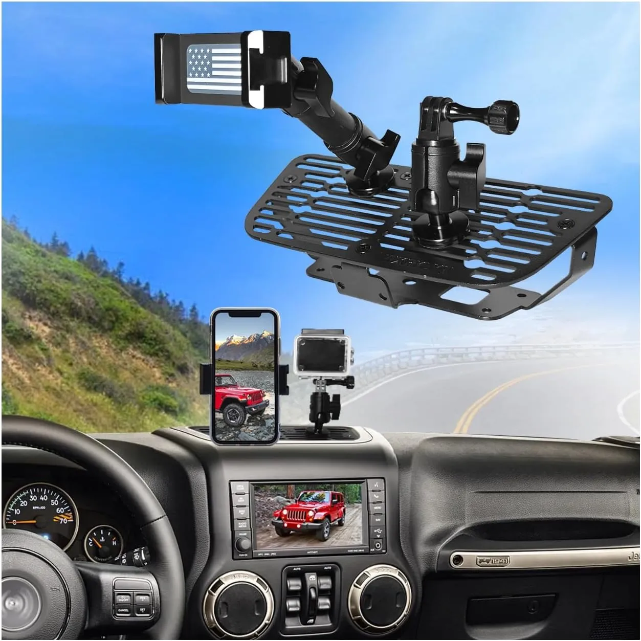 2011-2018 Wrangler JK Pure Metal Dash Phone Mount Phone Holder for 2011-2018 J eep Wrangler JL Metal Dash Platform Go P ro Phone Mount 2024 Wrangler Cell Phone Holder