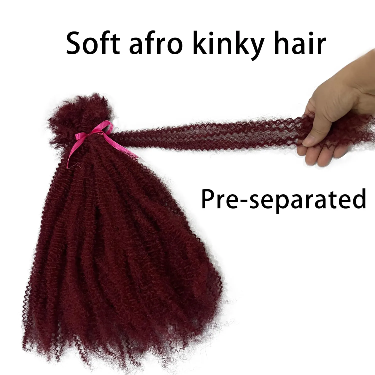 20Inch Afro Kinkys Bulk Synthetic Hair for Locs, Twist, Braids, 100g/Bundle Burgundy Color Soft No Weft 4B Afro Natural Twist Kinky Braid Bulk Hair Bundles For Black Women (BUG)