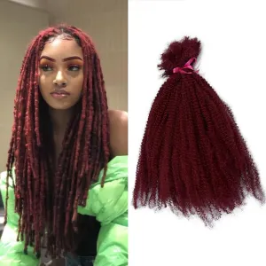 20Inch Afro Kinkys Bulk Synthetic Hair for Locs, Twist, Braids, 100g/Bundle Burgundy Color Soft No Weft 4B Afro Natural Twist Kinky Braid Bulk Hair Bundles For Black Women (BUG)