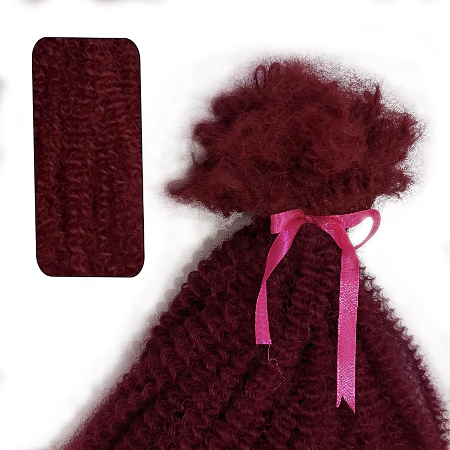 20Inch Afro Kinkys Bulk Synthetic Hair for Locs, Twist, Braids, 100g/Bundle Burgundy Color Soft No Weft 4B Afro Natural Twist Kinky Braid Bulk Hair Bundles For Black Women (BUG)