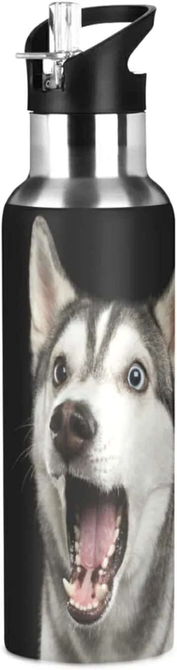 20oz Siberian Husky Dog Water Bottle, BPA Free Stainless Steel Water Bottle Leak-Proof Sports Bottle for Camping Workouts Gym and Outdoor Activity