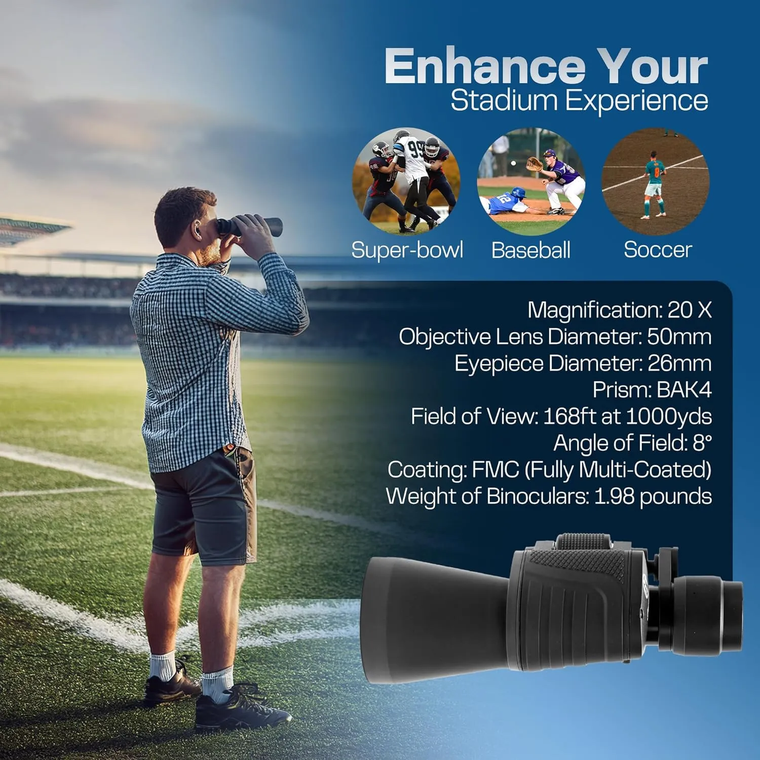 20x50 HD Binoculars for Adults High Powered Professional Waterproof, Precise Focus, Built to Last 20x50 High-Powered Optics with Essential Accessories Hunting Binoculars for Adults