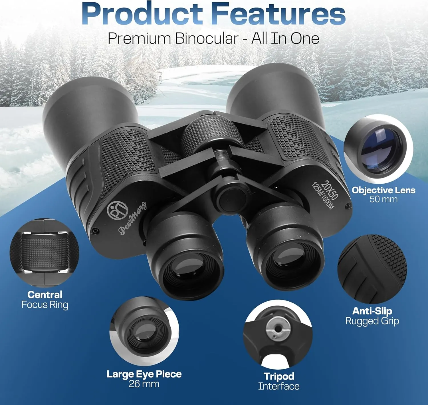 20x50 HD Binoculars for Adults High Powered Professional Waterproof, Precise Focus, Built to Last 20x50 High-Powered Optics with Essential Accessories Hunting Binoculars for Adults