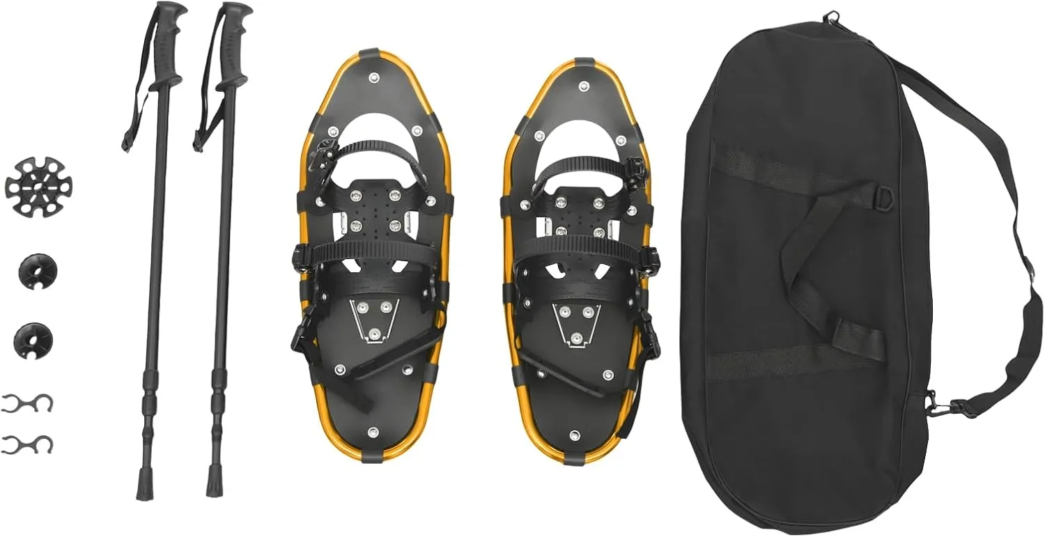 21/25 in Snowshoes & Adjustable Trekking Poles Bundle for Men Women Youth Kids, Light Weight Aluminum Terrain Snowshoes with Adjustable Binding, Carry Bag, Snowshoes Set