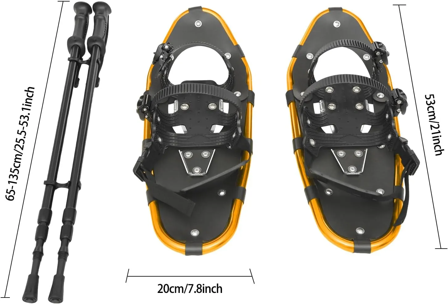 21/25 in Snowshoes & Adjustable Trekking Poles Bundle for Men Women Youth Kids, Light Weight Aluminum Terrain Snowshoes with Adjustable Binding, Carry Bag, Snowshoes Set