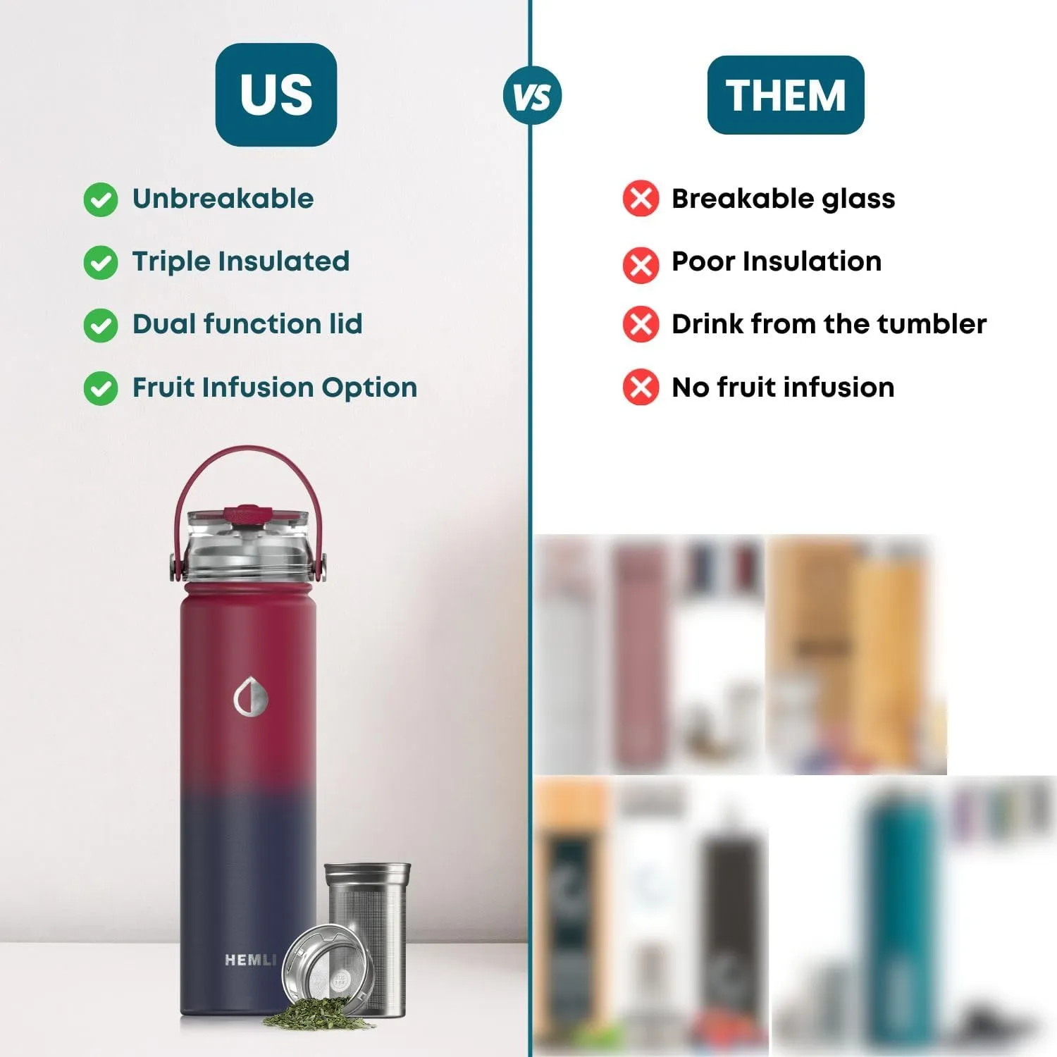 22 ozInsulated Tea Tumbler Bottle with Infuser, Travel Mug