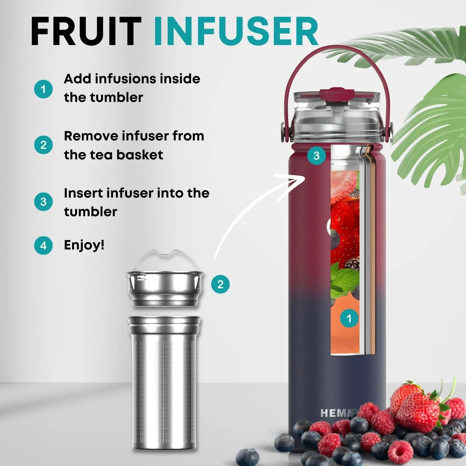 22 ozInsulated Tea Tumbler Bottle with Infuser, Travel Mug