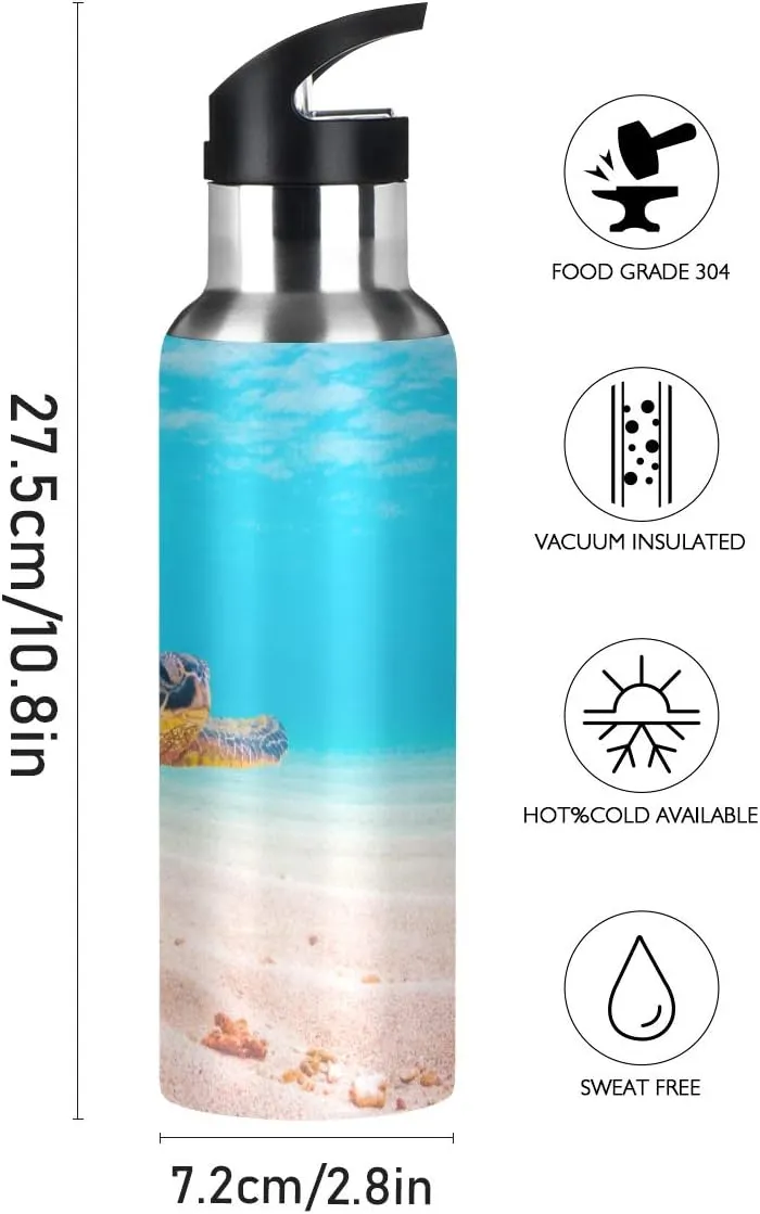 22oz Hawaiian Green Sea Turtle Water Bottle, BPA Free Stainless Steel Water Bottle Leak-Proof Sports Bottle for Camping Workouts Gym and Outdoor Activity