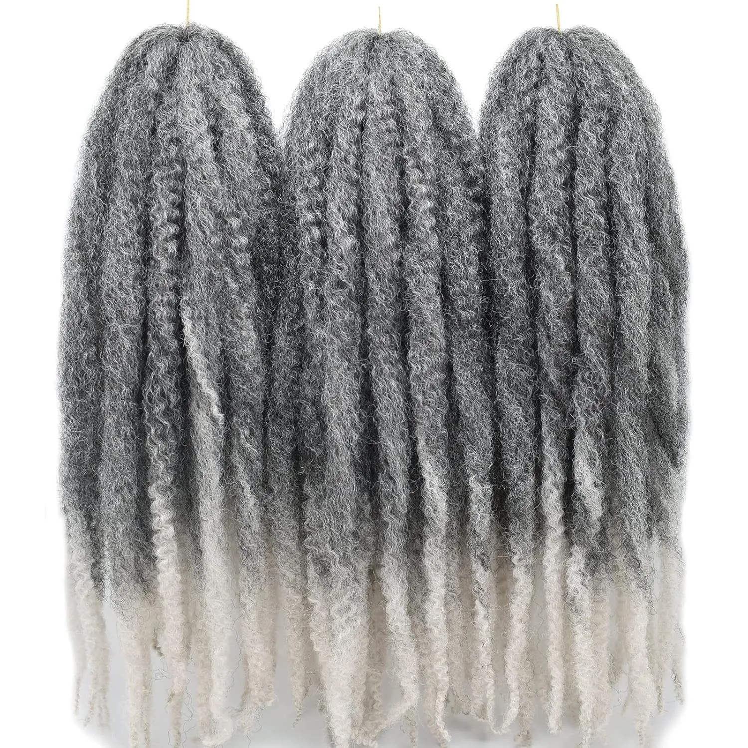 24 Inch Marley Hair Marley Twist Braiding Hair for Faux Locs for Butterfly Locs Long Afro Kinky Cuban Twist Crochet hair for Black Woman Grey Color (T1B/Silver, 3Packs-24 Inch)