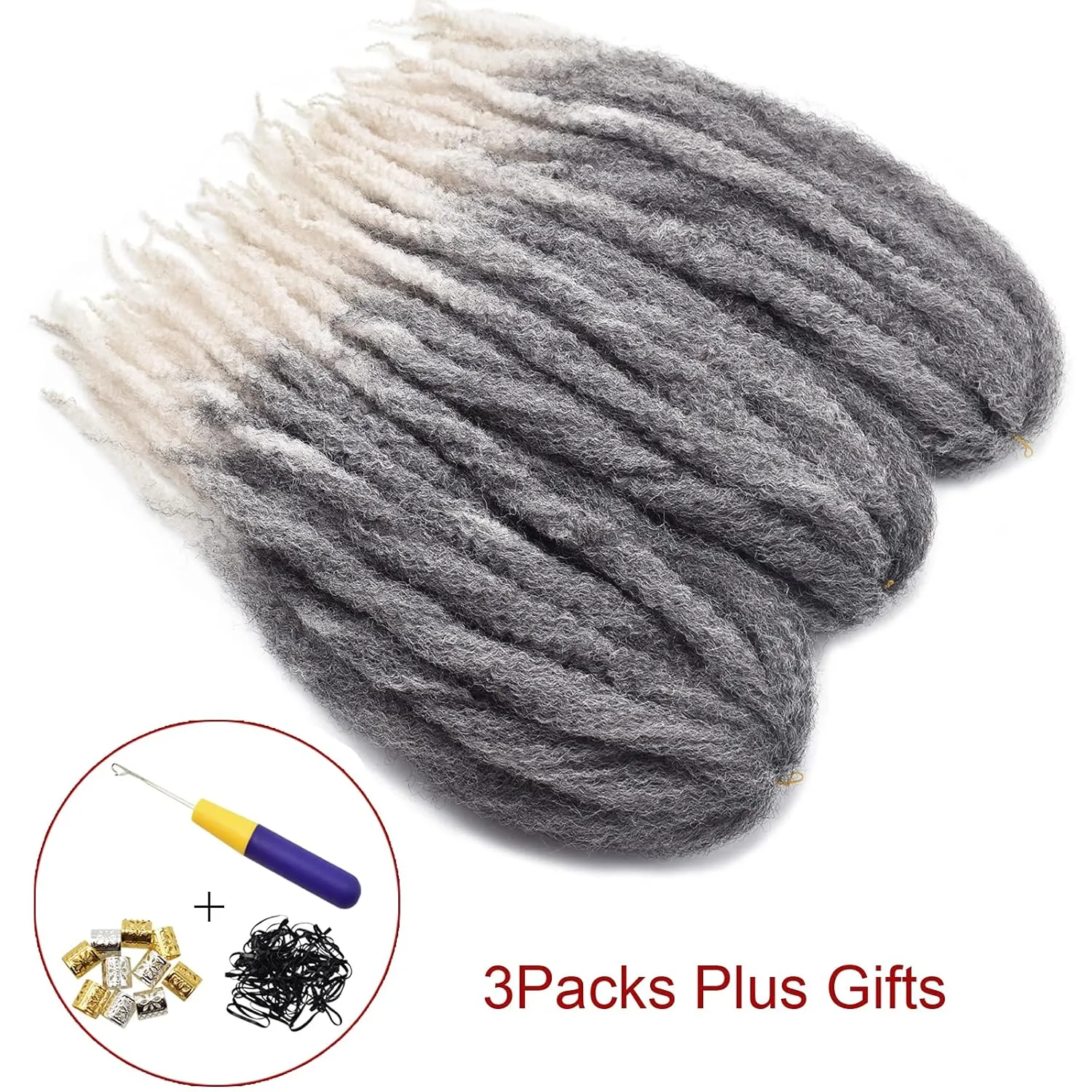 24 Inch Marley Hair Marley Twist Braiding Hair for Faux Locs for Butterfly Locs Long Afro Kinky Cuban Twist Crochet hair for Black Woman Grey Color (T1B/Silver, 3Packs-24 Inch)