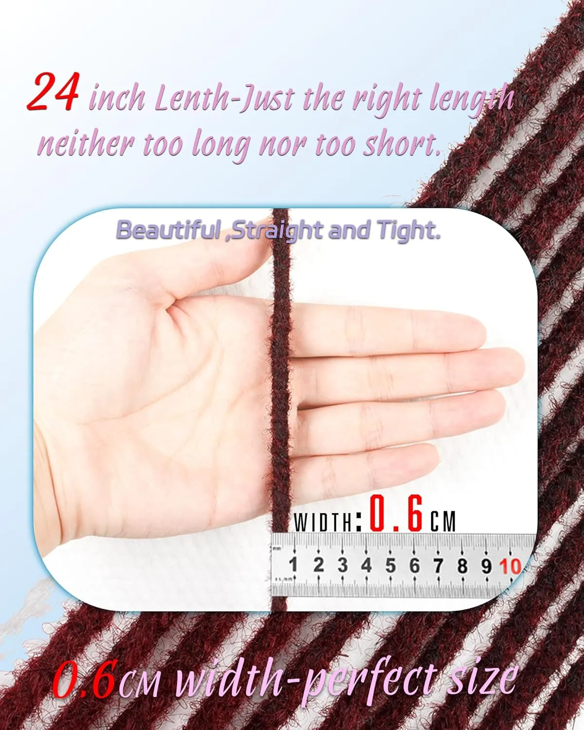 24 Inches Single Ended Dreadlock Extensions for Women(0.6 cm Width 50 Strands-Ombre Burgundy),Faux Locs Crochet Hair,Soft Synthetic Loc Extensions(24"-5 Packs,1B/Bug)