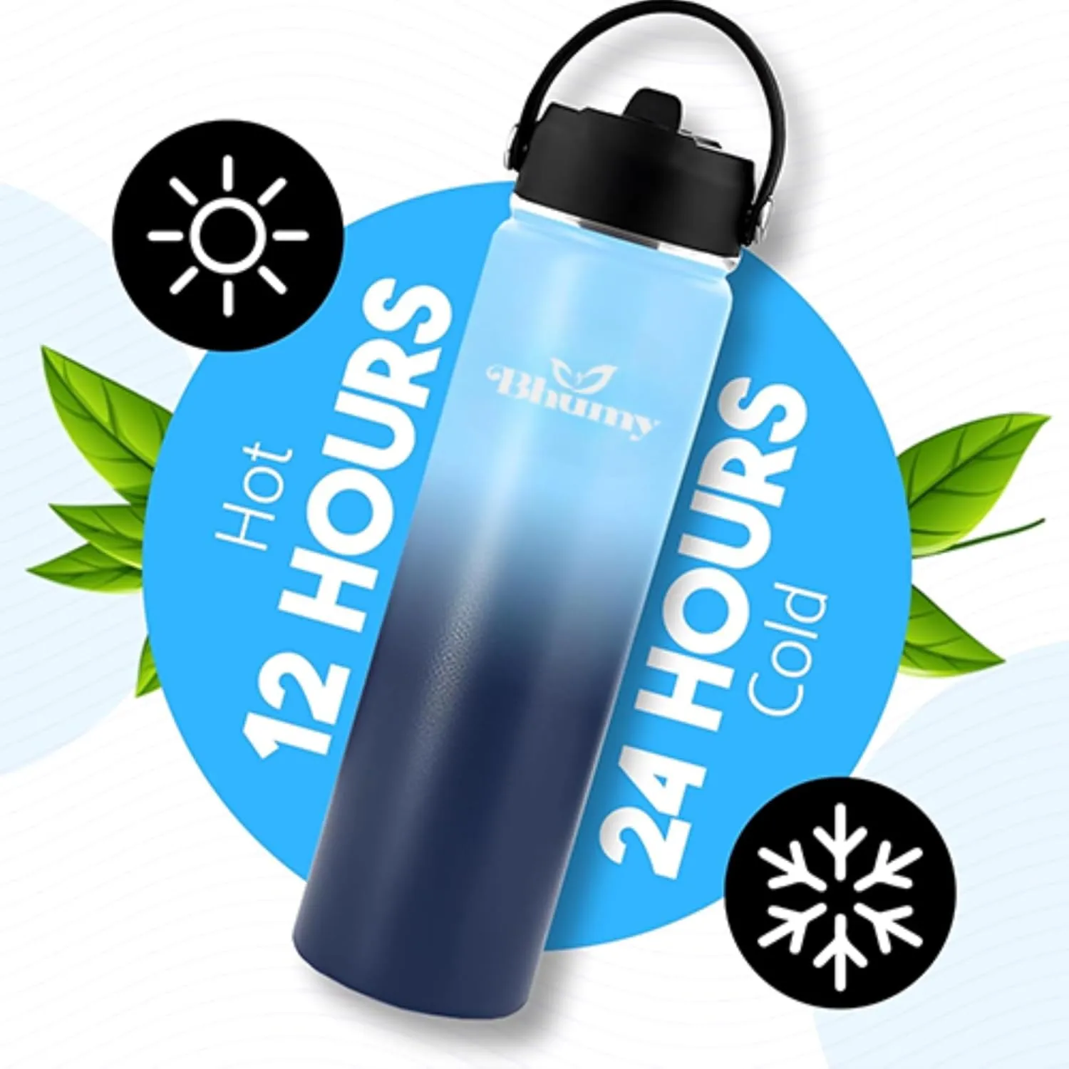 24oz Double Wall Stainless Steel Insulated Water Bottle with Straw and 2 Caps - Leakproof Sports Water Bottle for Gym, Office, Travel