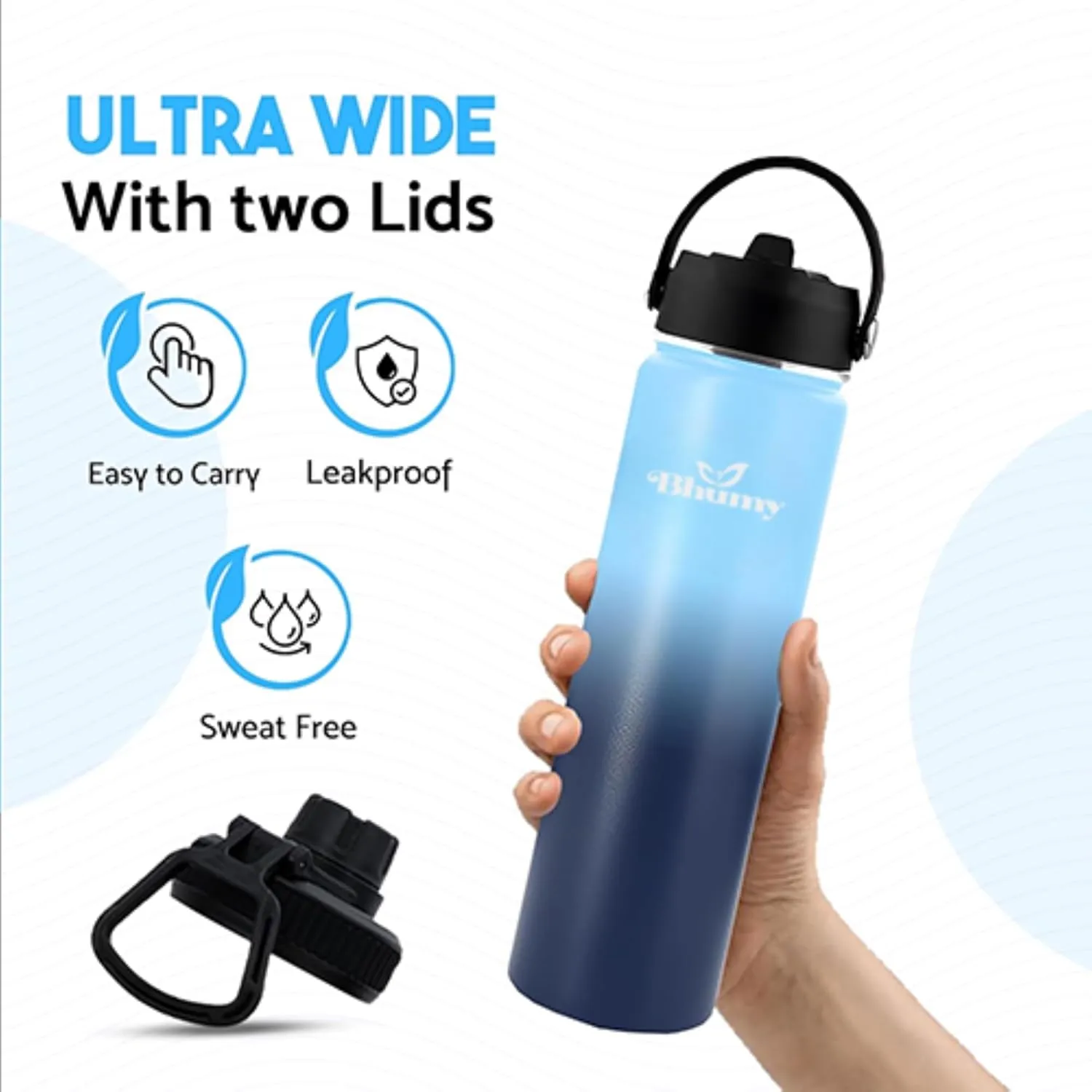 24oz Double Wall Stainless Steel Insulated Water Bottle with Straw and 2 Caps - Leakproof Sports Water Bottle for Gym, Office, Travel