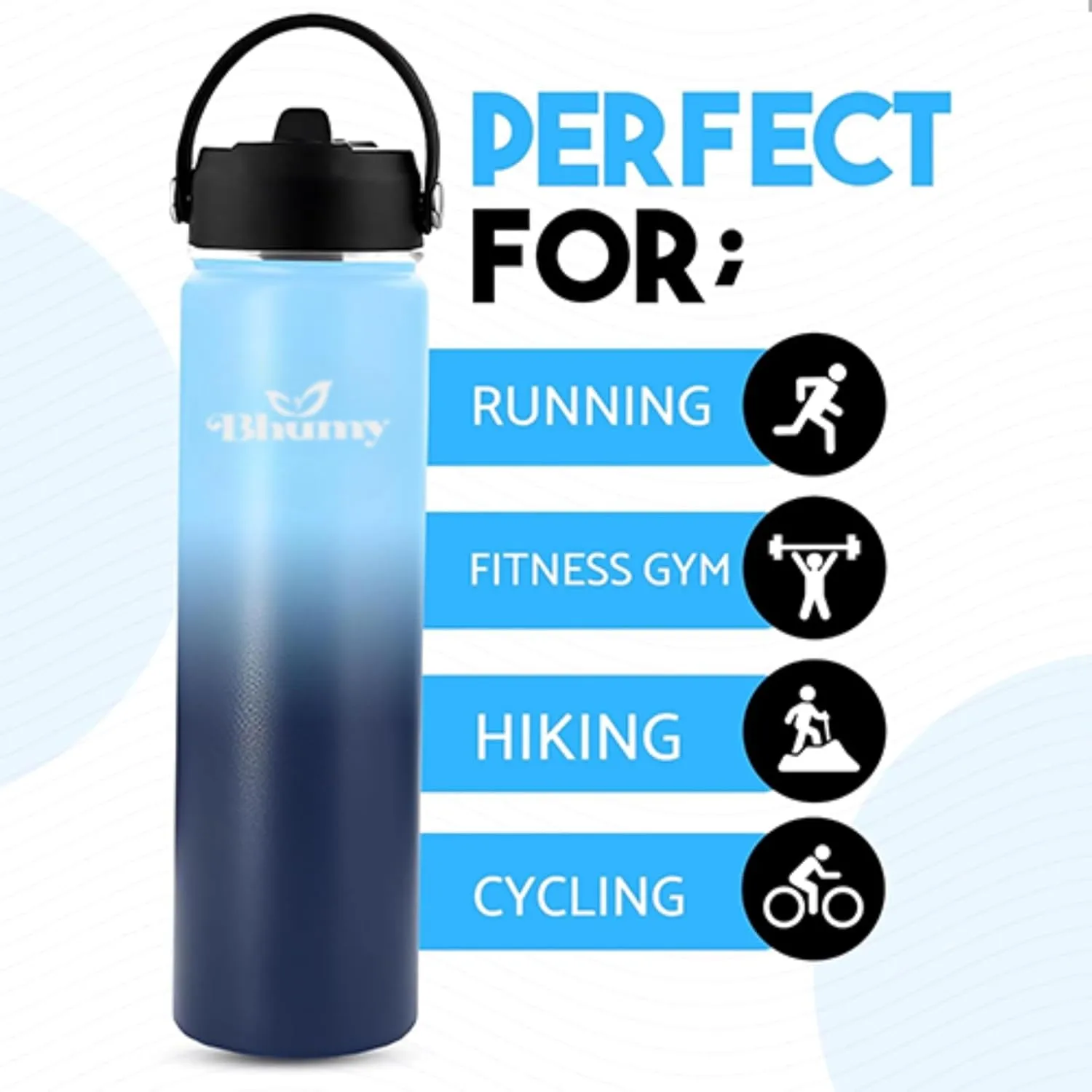 24oz Double Wall Stainless Steel Insulated Water Bottle with Straw and 2 Caps - Leakproof Sports Water Bottle for Gym, Office, Travel
