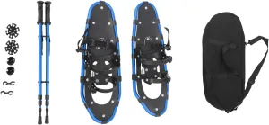 25 Inch Snowshoes & Trekking Poles Bundle for Men, Women, All Terrain Snow Shoes with Adjustable Binding, Carry Bag and Lightweight Aluminum Walking & Hiking Poles (Red)