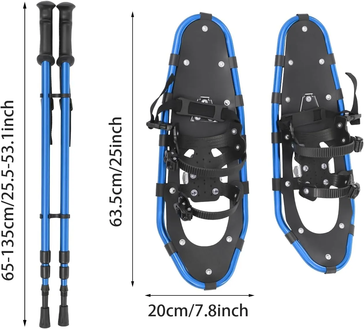 25 Inch Snowshoes & Trekking Poles Bundle for Men, Women, All Terrain Snow Shoes with Adjustable Binding, Carry Bag and Lightweight Aluminum Walking & Hiking Poles (Red)