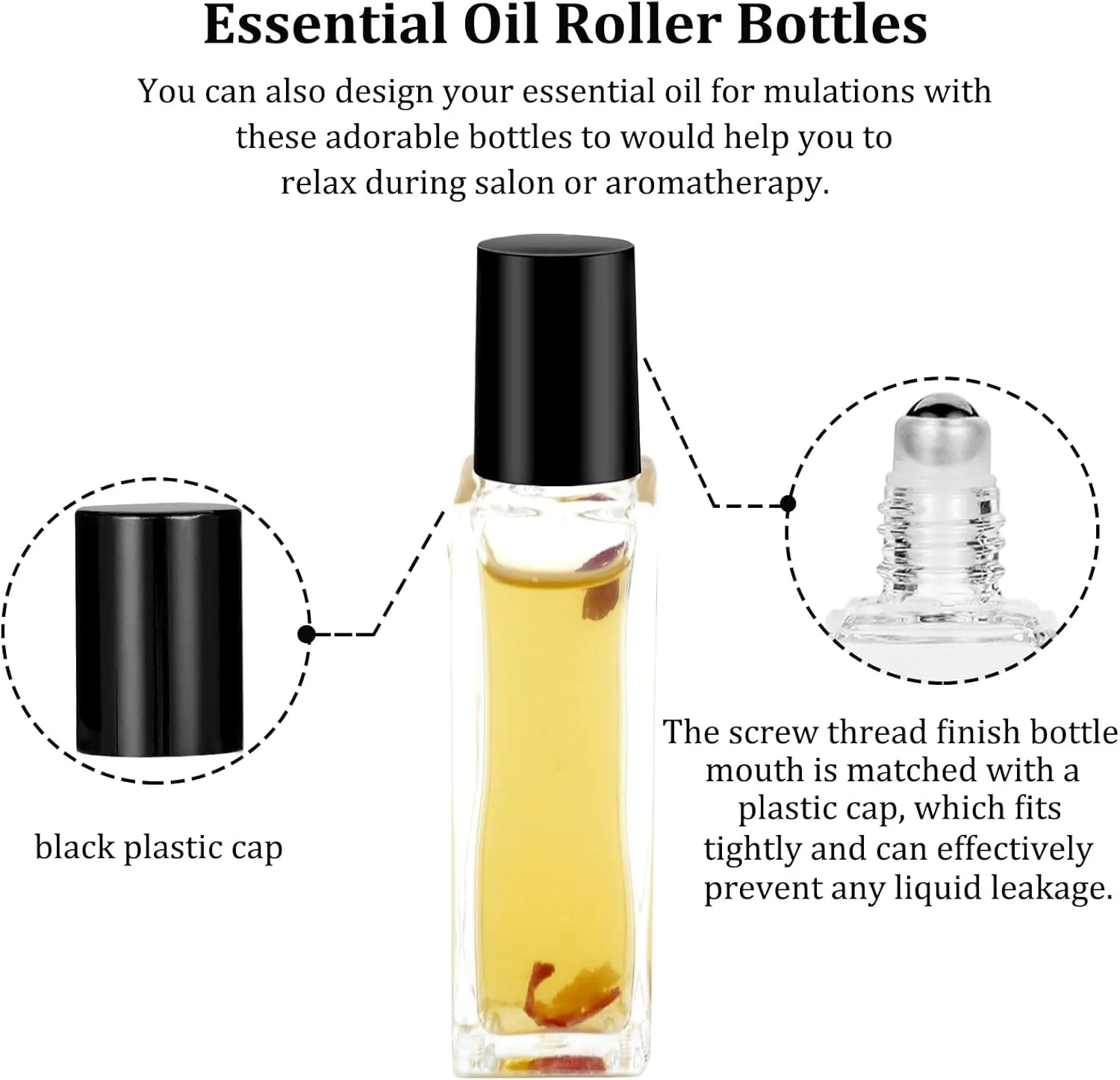 25 Pcs 10 ml Roller Bottles for Essential Oils, Square Thick Empty Glass Roller Bottles with Stainless Steel Roller Balls Protection Leakproof with 2 Funnel for Travel, Black