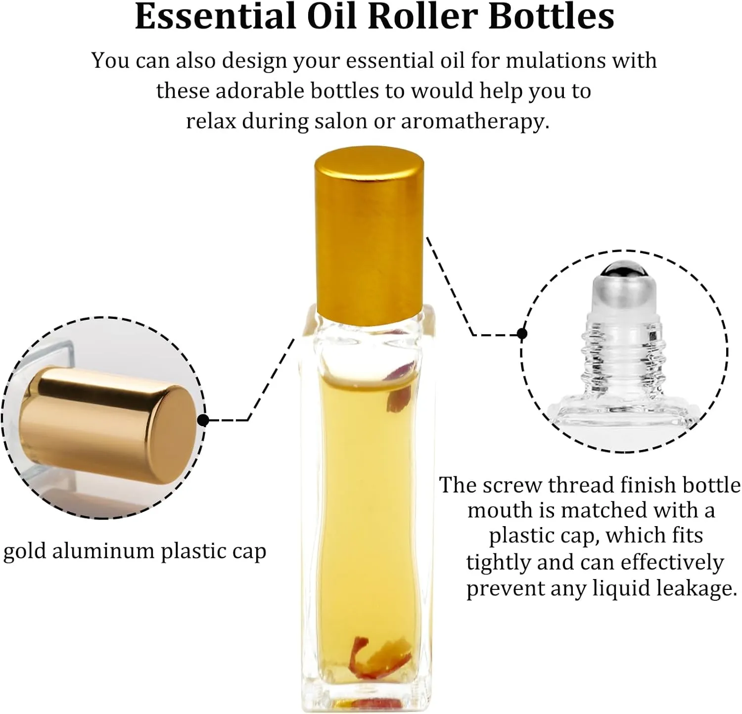 25 Pcs 10 ml Roller Bottles for Essential Oils, Square Thick Empty Glass Roller Bottles with Stainless Steel Roller Balls Protection Leakproof with 2 Funnel for Travel, Gold