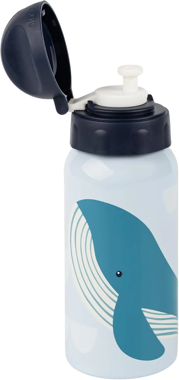 25383 Stainless Steel Whale Drinking Bottle, 400 ml, Recommended for Children from 1 Year, Robust, Leak-Proof, Shatterproof