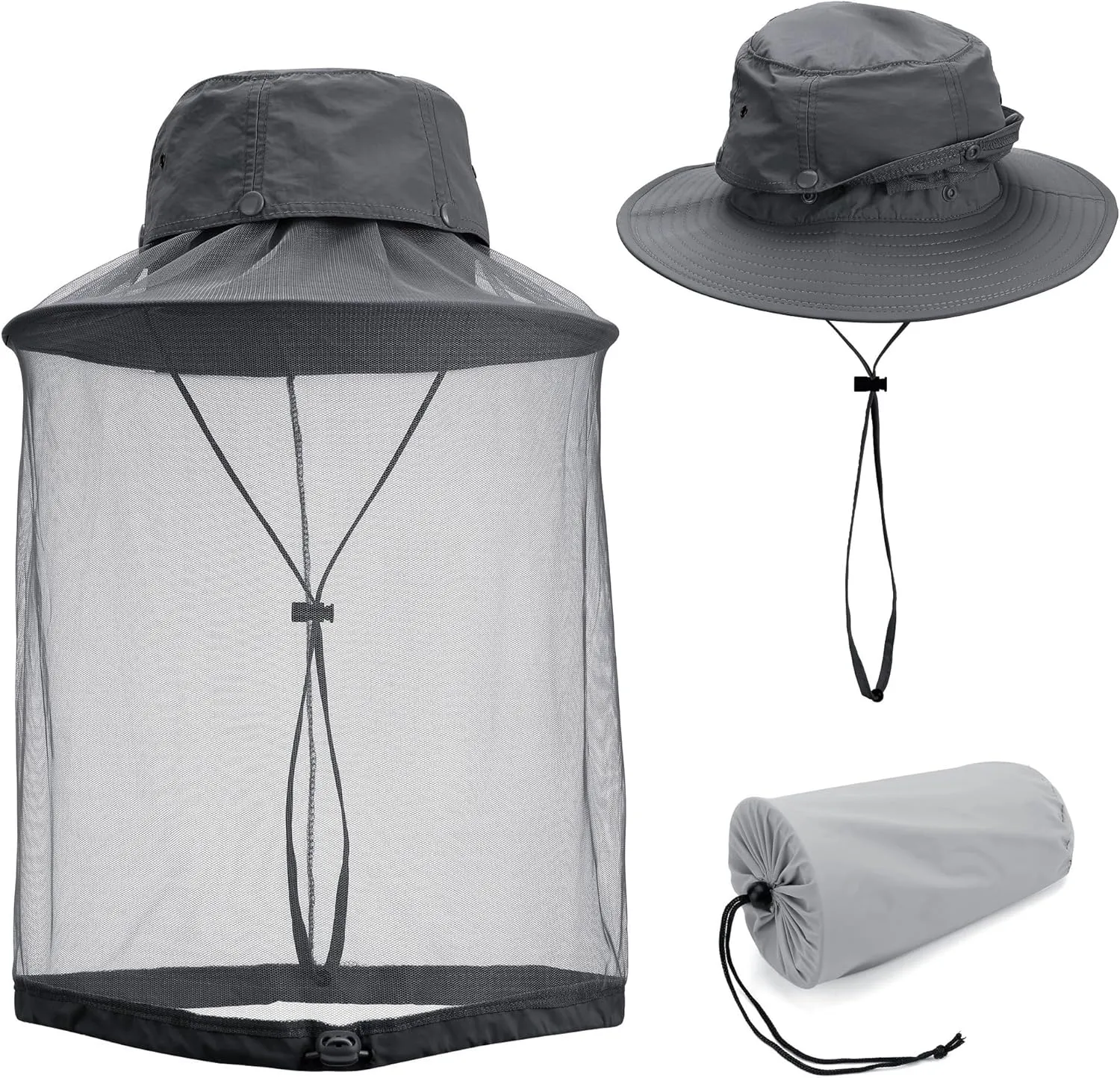 2X Mosquito Head Net Hats Men Women, Sun Bucket Hat Hidden Net Mesh, for Fishing Trekking Hiking Safari Gardening
