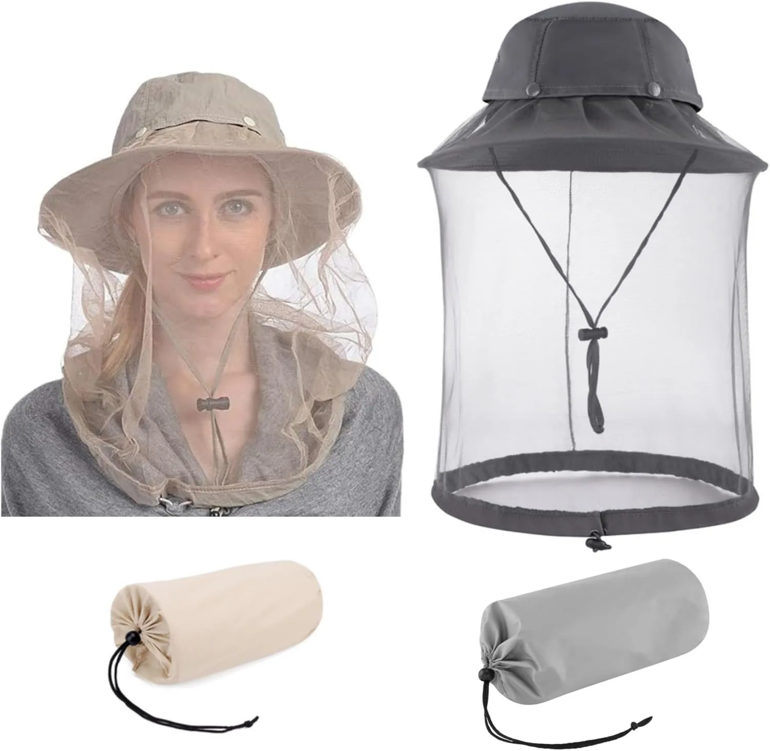 2X Mosquito Head Net Hats Men Women, Sun Bucket Hat Hidden Net Mesh, for Fishing Trekking Hiking Safari Gardening
