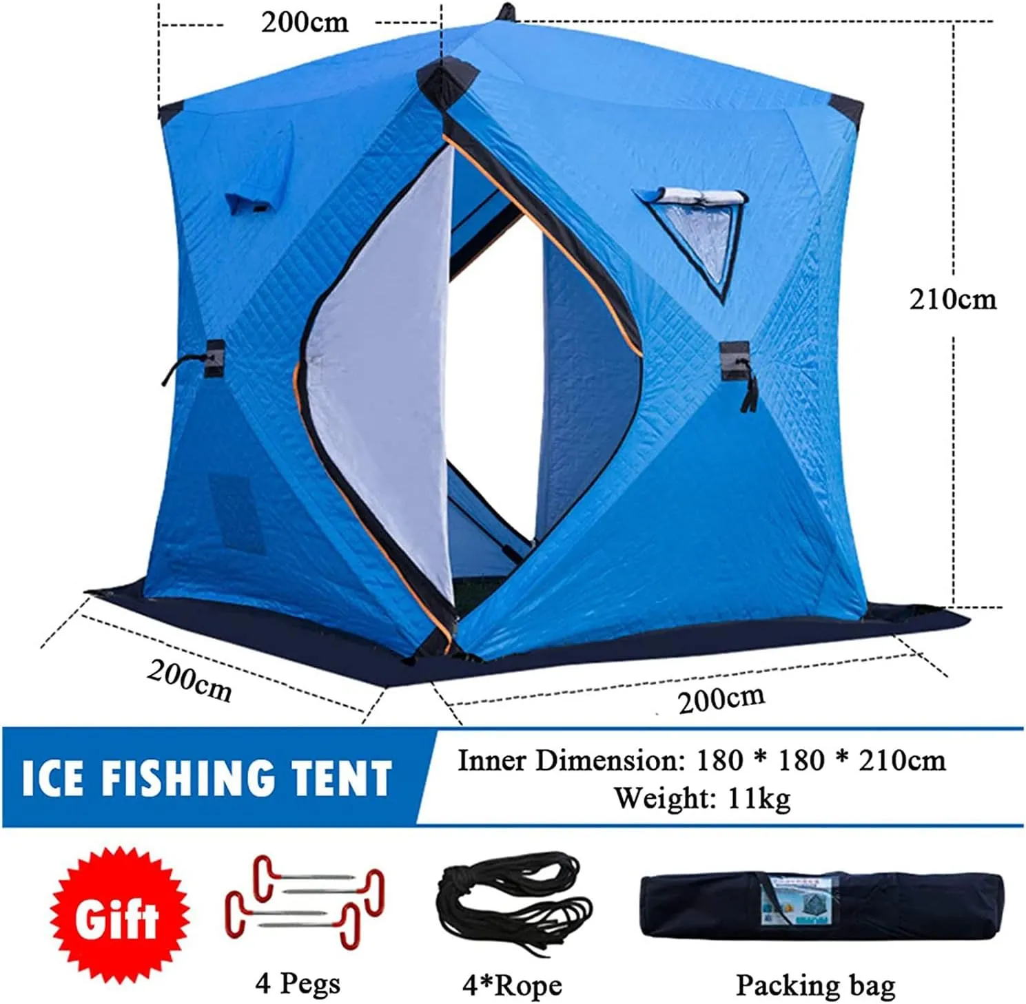 3-4 Person Portable Ice Fishing Shelter Easy Set-up Winter Fishing Tent Ice Fishing Tent Waterproof & Windproof with Carry Bag Fishing Equipment Outdoors