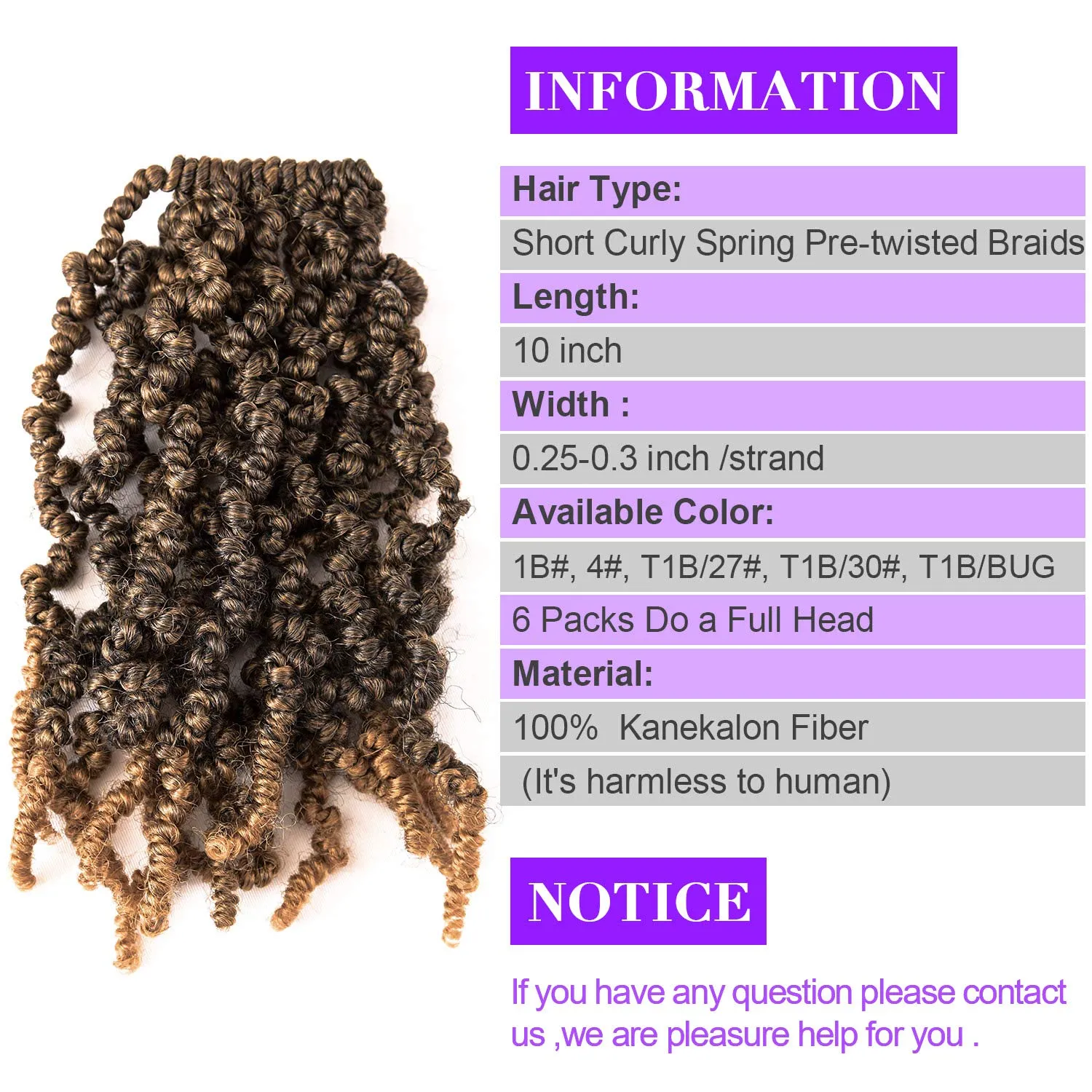 3 Packs Short Curly Spring Pre-twisted Braids Synthetic Crochet Hair Extensions 10 inch 15 strands/pack Ombre Braids Fiber Fluffy Braiding Hair Bulk (10“, T1B/27#)