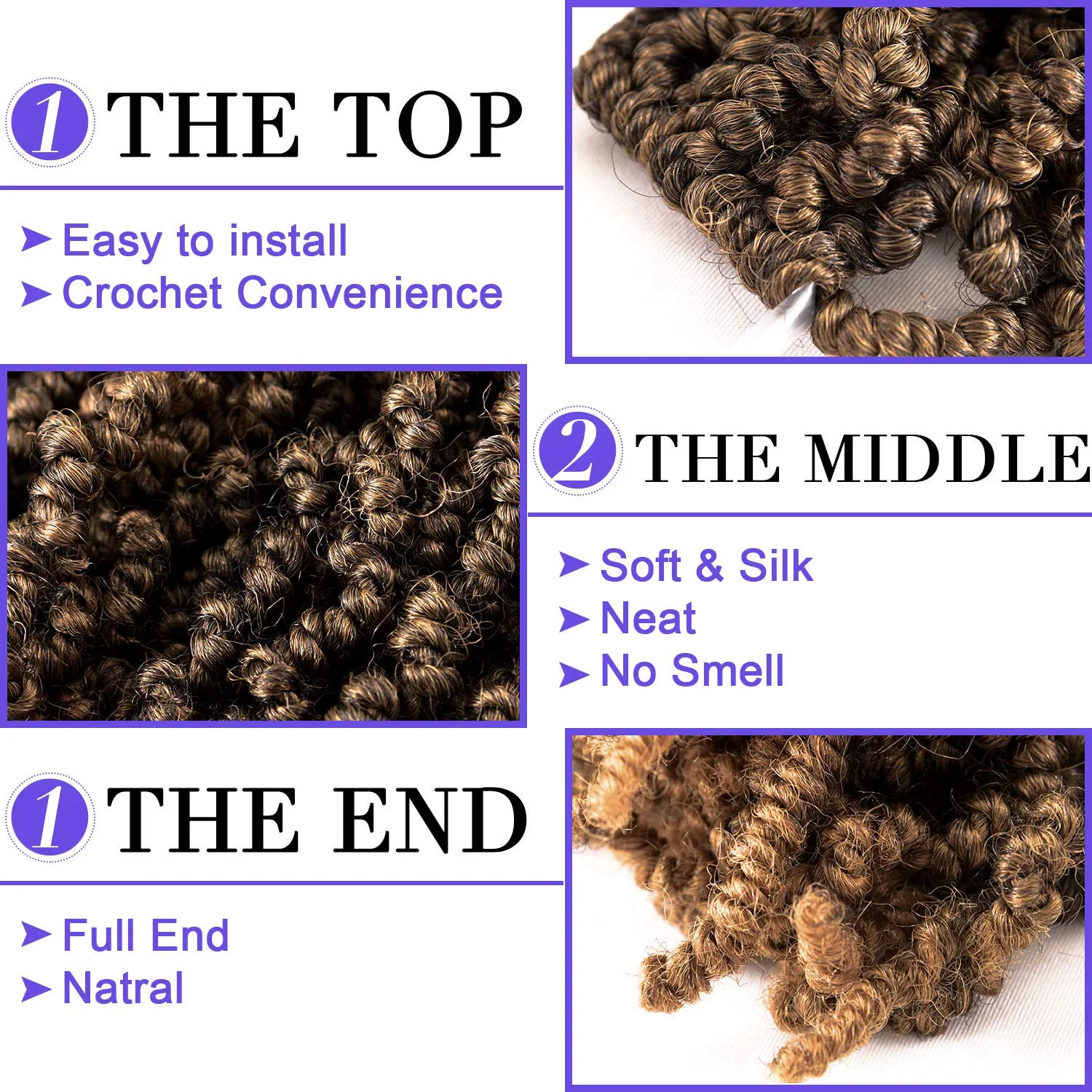 3 Packs Short Curly Spring Pre-twisted Braids Synthetic Crochet Hair Extensions 10 inch 15 strands/pack Ombre Braids Fiber Fluffy Braiding Hair Bulk (10“, T1B/27#)