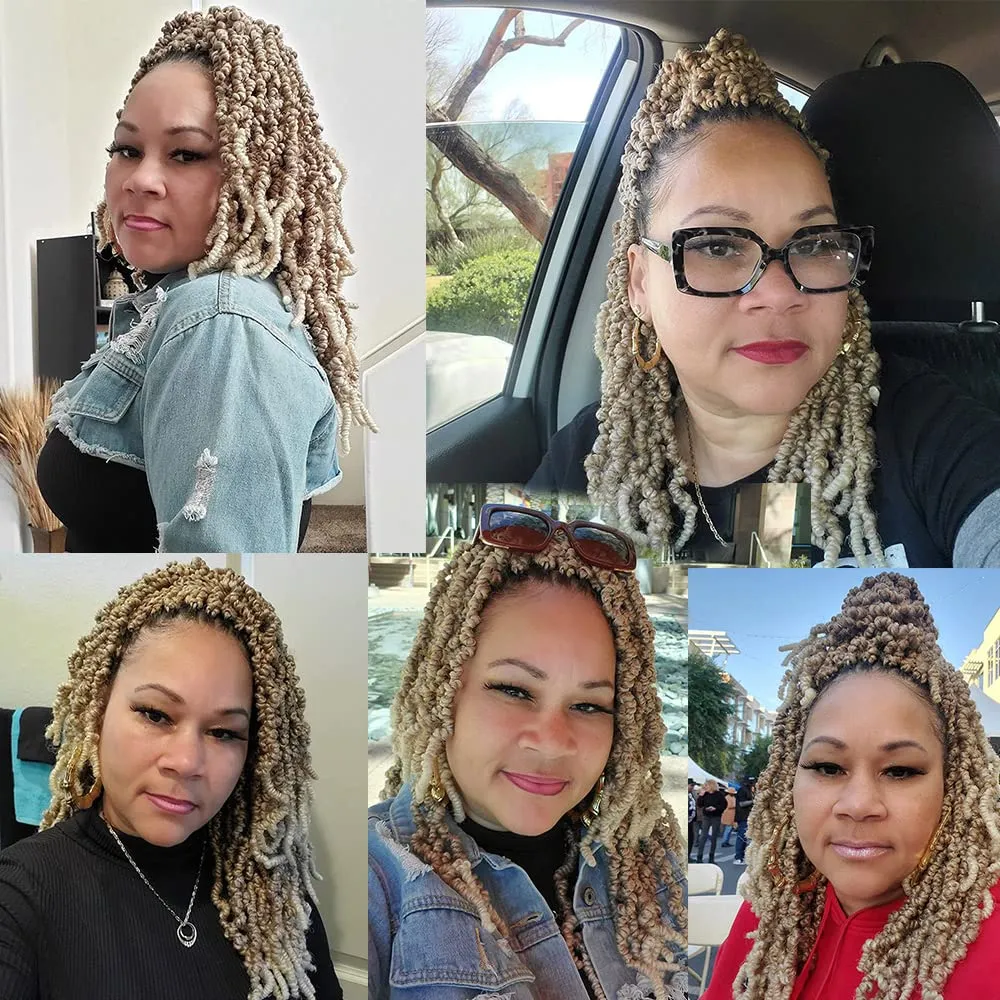 3 Packs Short Curly Spring Pre-twisted Braids Synthetic Crochet Hair Extensions 12 inch 15 strands/pack Ombre Crochet Twist Braids Fiber Fluffy Curly Twist Braiding Hair Bulk (12“, 27/613#)