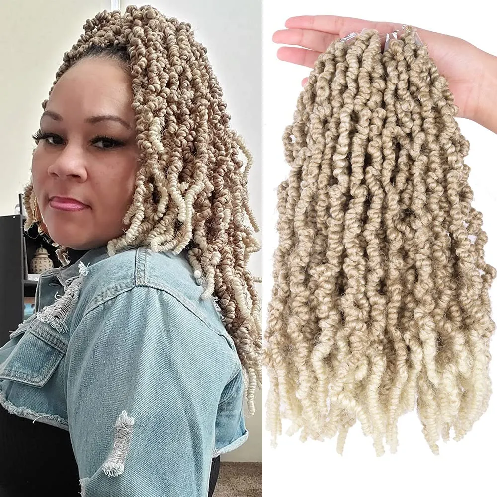 3 Packs Short Curly Spring Pre-twisted Braids Synthetic Crochet Hair Extensions 12 inch 15 strands/pack Ombre Crochet Twist Braids Fiber Fluffy Curly Twist Braiding Hair Bulk (12“, 27/613#)