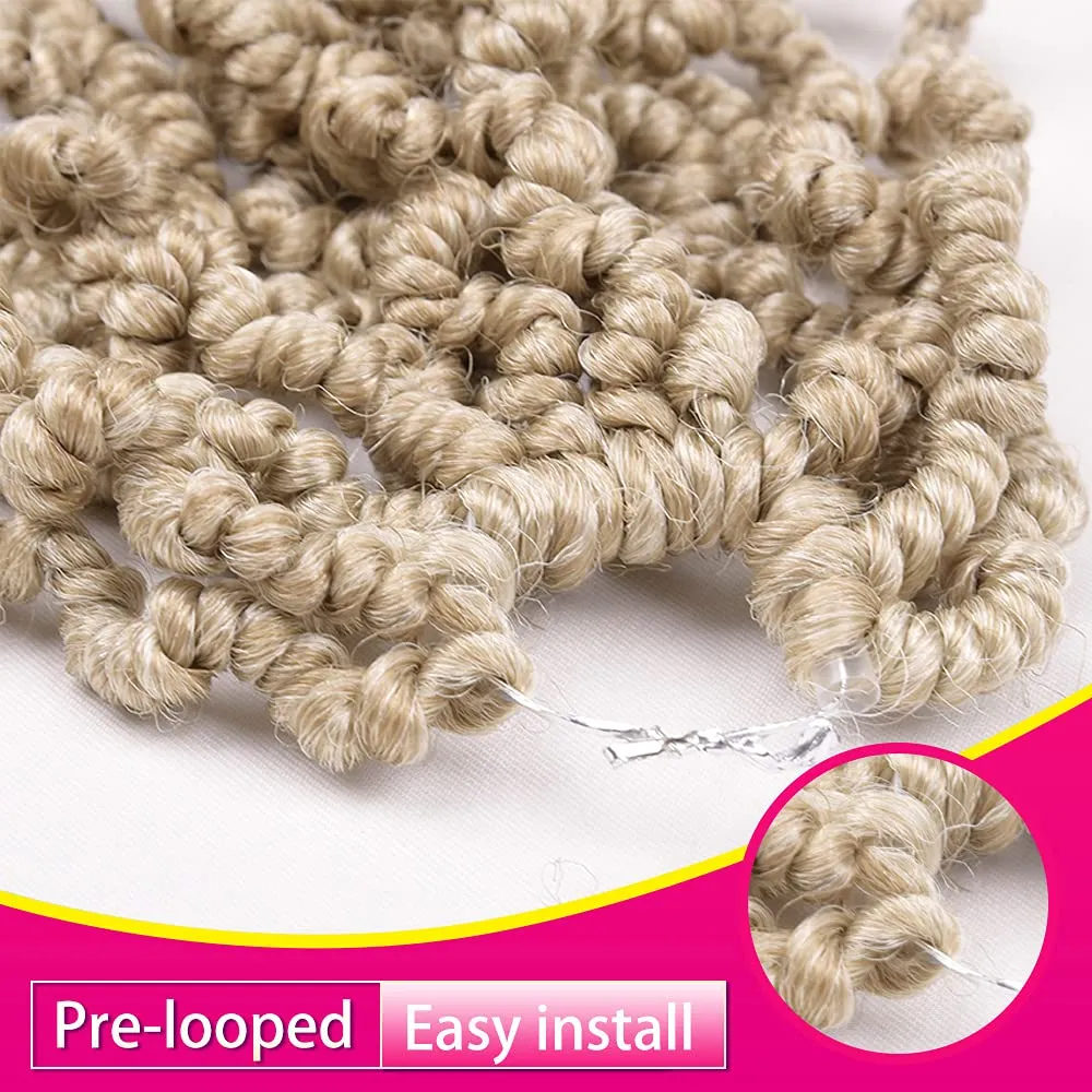 3 Packs Short Curly Spring Pre-twisted Braids Synthetic Crochet Hair Extensions 12 inch 15 strands/pack Ombre Crochet Twist Braids Fiber Fluffy Curly Twist Braiding Hair Bulk (12“, 27/613#)