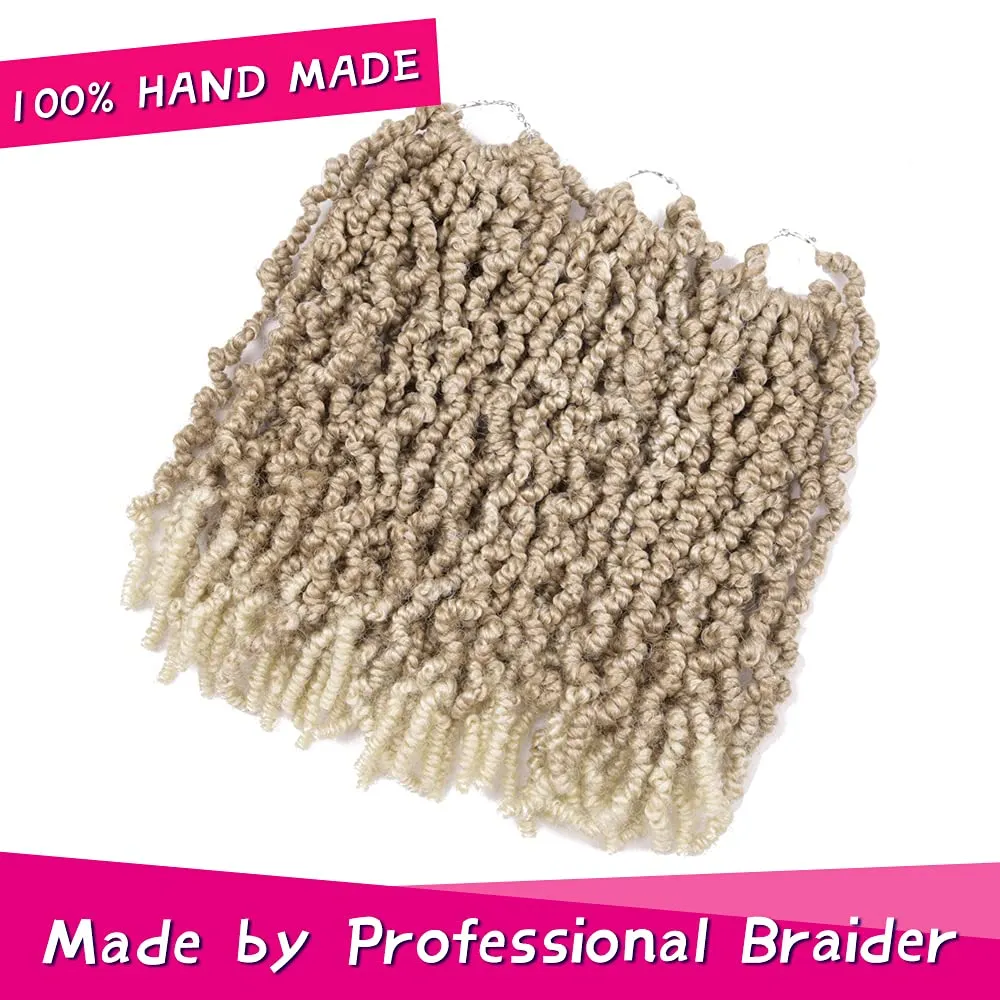 3 Packs Short Curly Spring Pre-twisted Braids Synthetic Crochet Hair Extensions 12 inch 15 strands/pack Ombre Crochet Twist Braids Fiber Fluffy Curly Twist Braiding Hair Bulk (12“, 27/613#)